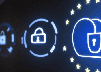 An image of a padlock and stars on a black background, symbolizing cybersecurity measures.