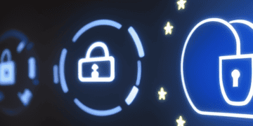 An image of a padlock and stars on a black background, symbolizing cybersecurity measures.
