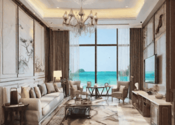 Luxury beachfront living room in Hainan, showcasing elegant design and ocean views. - Supply Chain News