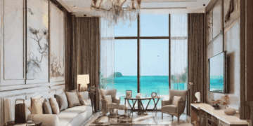 Luxury beachfront living room in Hainan, showcasing elegant design and ocean views. - Supply Chain News