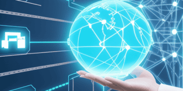 Hand holding a glowing globe connected to a network, illustrating AI-powered supply chain sustainability. - Supply Chain News
