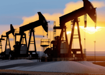 Oil pumps in the desert at sunset complement the thriving operations of oil companies as they extract fossil fuels, making significant investments in exploration efforts amidst fluctuating prices.