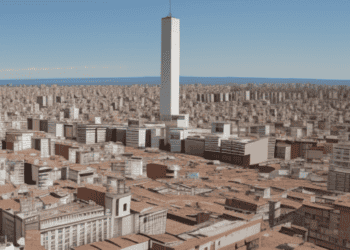 A 3d model depicting a cityscape featuring a tall tower, symbolizing the potential economic growth and modernization as advocated by New Leader Milei in his call for economic deregulation in