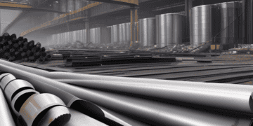 Steel pipes stacked in a factory, amidst the ongoing US-EU steel tariff dispute.