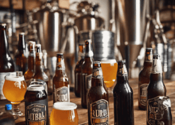 Assortment of craft beer bottles and glasses at a brewery. Global distribution of small brewery products. - Supply Chain News