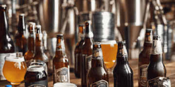 Assortment of craft beer bottles and glasses at a brewery. Global distribution of small brewery products. - Supply Chain News