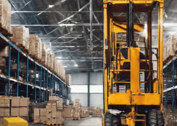 Forklift in a warehouse with stacked pallets and boxes. Global supply chain challenges. - Supply Chain News