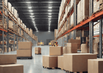 Automated warehouse with cardboard boxes and forklifts, showcasing advancements in delivery and logistics automation. - Supply Chain News