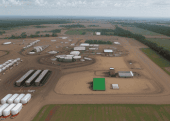 An aerial view of an oil field in Nigeria.