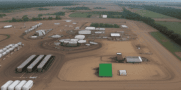An aerial view of an oil field in Nigeria.