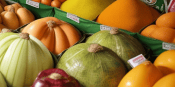 A variety of fruits and vegetables are on display at a market in Pakistan, amidst economic challenges such as inflation reduction.