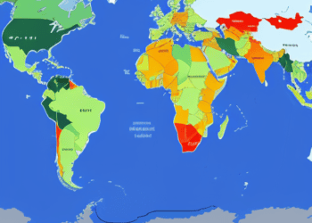 A map of the world displaying different countries and regional trade dynamics.