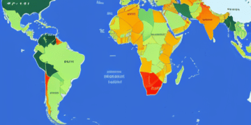 A map of the world displaying different countries and regional trade dynamics.