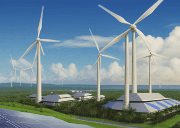Citicore Renewable Energy's planned IPO in the Philippines showcases a green field adorned with wind turbines and solar panels.