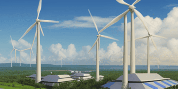 Citicore Renewable Energy's planned IPO in the Philippines showcases a green field adorned with wind turbines and solar panels.
