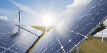 Solar panels and wind turbines in a field, facilitating clean energy investment in developing economies.