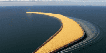 A boat with a large yellow shape in the middle of the ocean, sailing through East Africa.