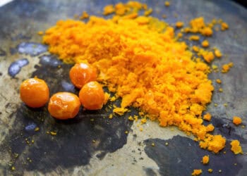 A plate with some Gum Arabic powder on it, representing the crisis in Sudan.