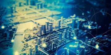 An image of a city with a network of wires, potentially vulnerable to cyberattacks and under Federal Investigation.