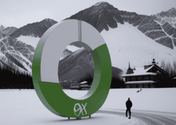 A man walks past a large circular sign in the snow at the Davos Summit, highlighting wealth disparities.