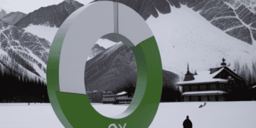 A man walks past a large circular sign in the snow at the Davos Summit, highlighting wealth disparities.