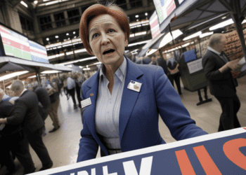 A woman holding a sign expressing her concerns about the market and the need for First Republic Rescue.