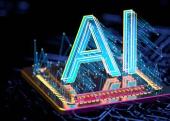 The word ai on a circuit board showcasing generative AI technology.