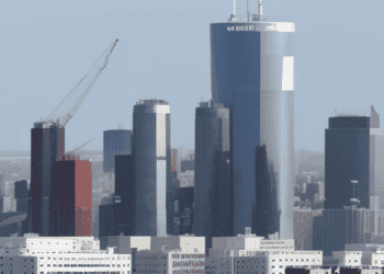 The skyline of a city with tall buildings showcasing the US economic growth in Q1 2024.