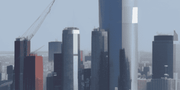 The skyline of a city with tall buildings showcasing the US economic growth in Q1 2024.