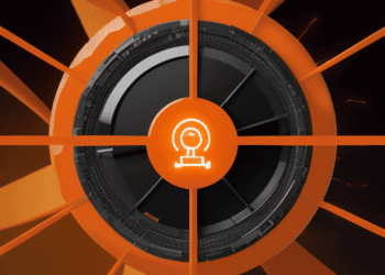 An orange and black circle with a black circle in the middle representing a Network.