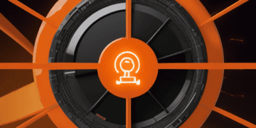 An orange and black circle with a black circle in the middle representing a Network.