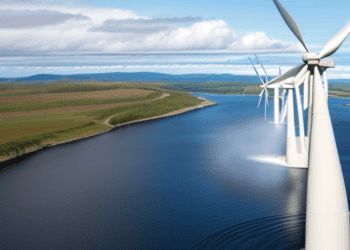 Statkraft's investment in wind turbines harnesses hydro power on a body of water.