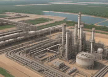 An aerial view of the Dangote Refinery, located in Nigeria, which aims to boost petroleum product exports.