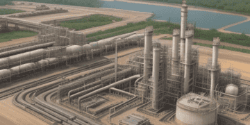 An aerial view of the Dangote Refinery, located in Nigeria, which aims to boost petroleum product exports.