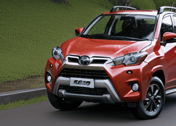 The Toyota Rush is driving down the road.