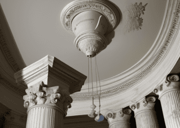A clock mounted on a column in a building, creating mounting concerns.
