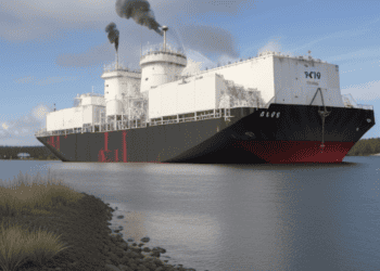 A large ship with smoke coming out of it, symbolizing the impact of the Biden Administration on domestic energy costs and LNG permits.