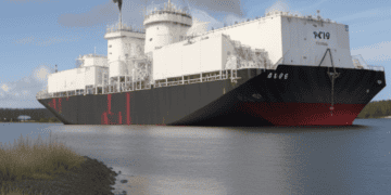 A large ship with smoke coming out of it, symbolizing the impact of the Biden Administration on domestic energy costs and LNG permits.