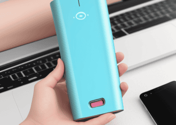 A person holding an affordable blue power bank.