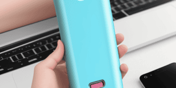 A person holding an affordable blue power bank.