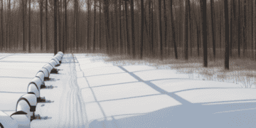 A line of snowmobiles cruising across a snowy path during the Winter Freeze.