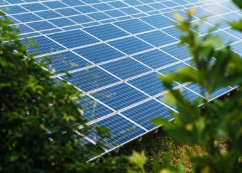A photo of a Solar Panel in a field producing renewable energy.