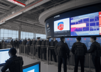 A group of people standing in front of monitors at a Microsoft event.