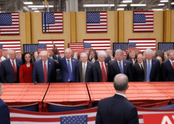 Politicians at a press conference, discussing the U.S. economy's strong Q4 growth and easing inflation. - Supply Chain News