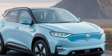 The 2020 Tesla ion electric SUV is exploring the Electric Vehicle Market while driving down the road.