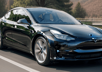 The upgraded Tesla Model 3 is driving down the road in North America.