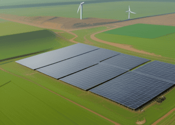 Aerial view of solar panels and wind turbines in India, showcasing the country's renewable energy growth. - Supply Chain News