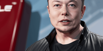 Elon Musk, amidst a challenging economic climate, confidently stands in front of a Tesla car showcasing the resilience of the company and dispelling any doubts regarding Tesla's vulnerability.