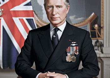 A man in a suit sitting in front of a New Zealand flag.