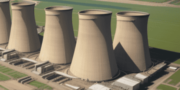 The cooling towers of a renewable energy plant are in the middle of a field in Australia.